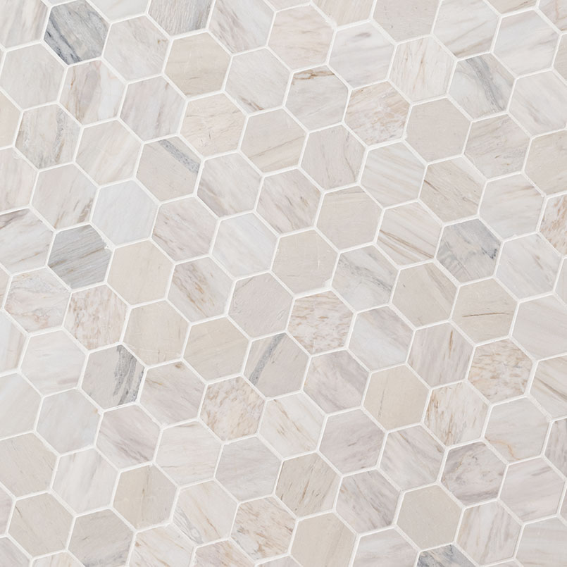 Angora Polished 2" Hexagon Mosaic Tile thumbnail 2