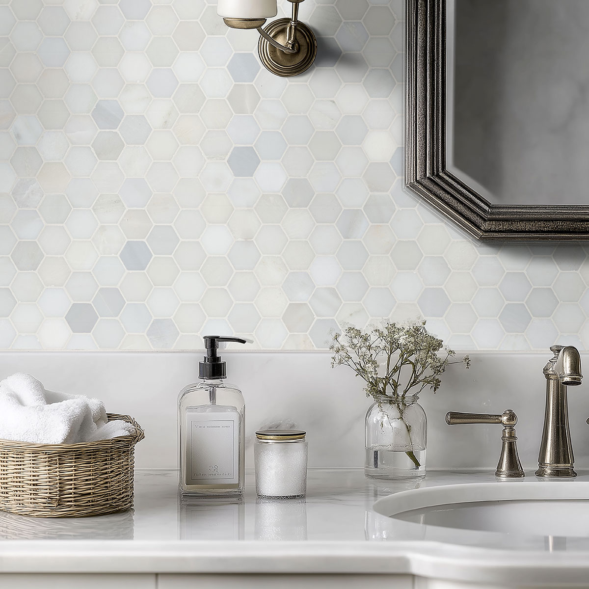 Greecian White Polished Hexagon Tile thumbnail 3