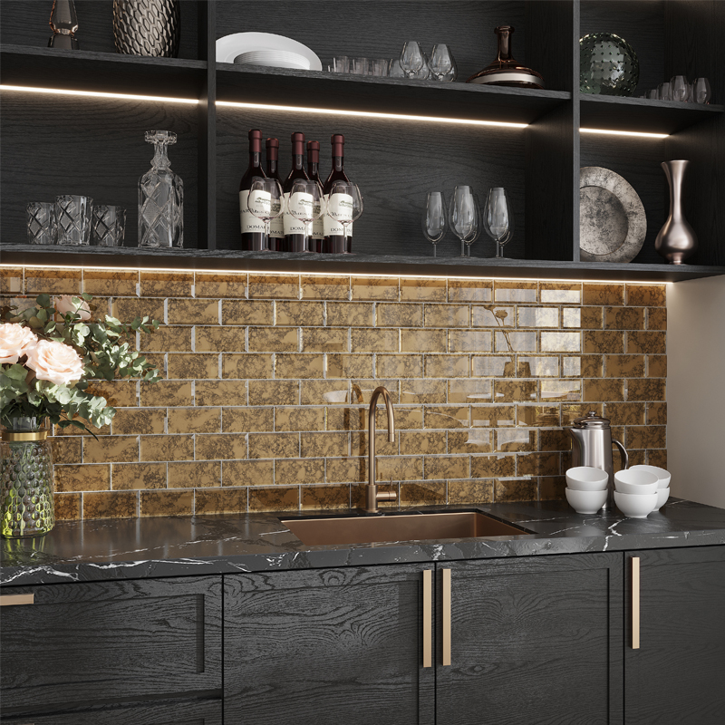 3×6 Beveled Gold Mirror Glass Subway Tile thumbnail 3